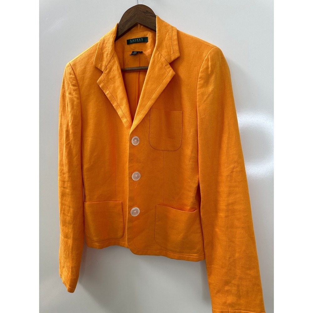 Lauren Ralph Lauren 100% Linen 3-Button Orange Blazer Jacket Women's Size 4 - Picture 6 of 13